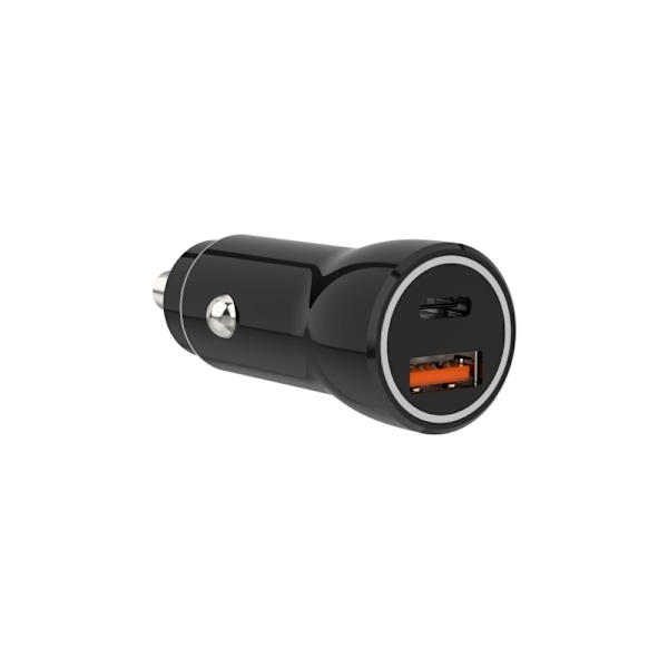 Sinox 12V dobbelt USB biloplader. USB A 18W + USB C 20W. Sort