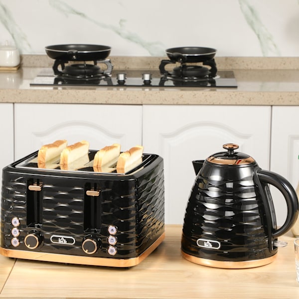Vattenkokare Brödrost Set Frukost Set med 1,7 L vattenkokare, 4 skivor Brödrost, 2200 W, 7 Browning Levels, Upptining, Återuppvärmning och smulbricka,