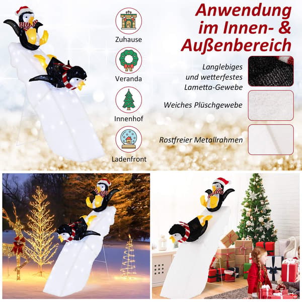 Julepingvin-rutsjebanedekoration, 130 LED, 120 cm