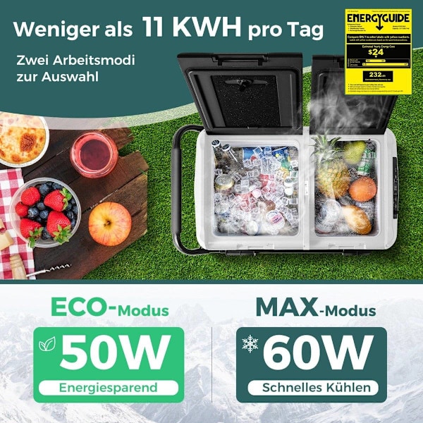 12V bilkyl med 2 kylzoner 40L bärbar frys med kompressor (-20℃~20℃)