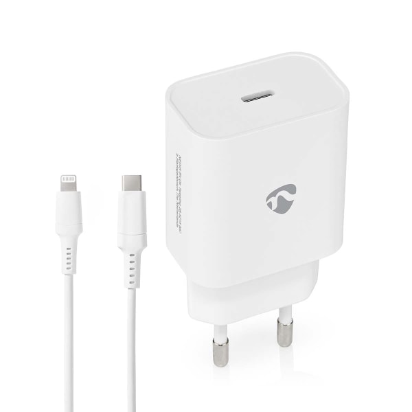 Vægoplader | 20 W | Hurtigopladningsfunktion | 1.67 A / 2.22 A / 3.0 A | Antal output: 1 | USB-C™ | Lightning 8-Pin (Loose) kabel | 1.00 m | Automatis Hvid