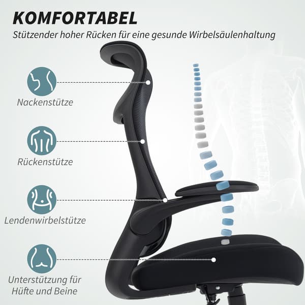 Ergonomisk kontorstol, 3D-armlæn, netryg, sort