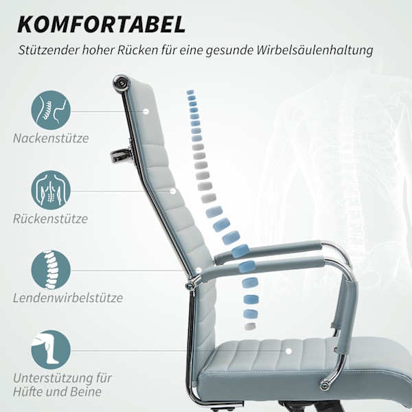 Työtuoli, ergonominen työtuoli keinutoiminnolla, korkeussäädettävä kääntötuoli käsinojalla, tietokonetuoli, keinonahka, vaaleanharmaa
