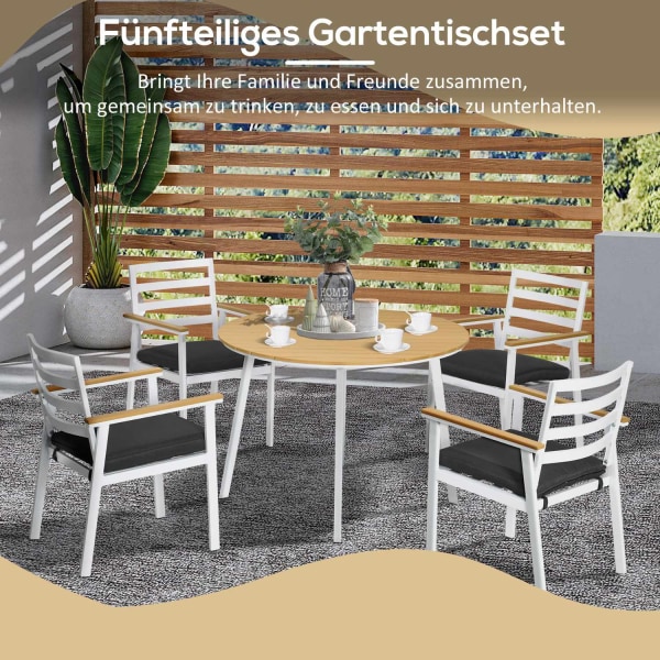 Have Balkon Siddegruppe Til 4 Personer, 1 Bord, 4 Stole, Vejrbestandig, 105 Cm X 105 Cm X 74 Cm, Brun + Hvid + Grå