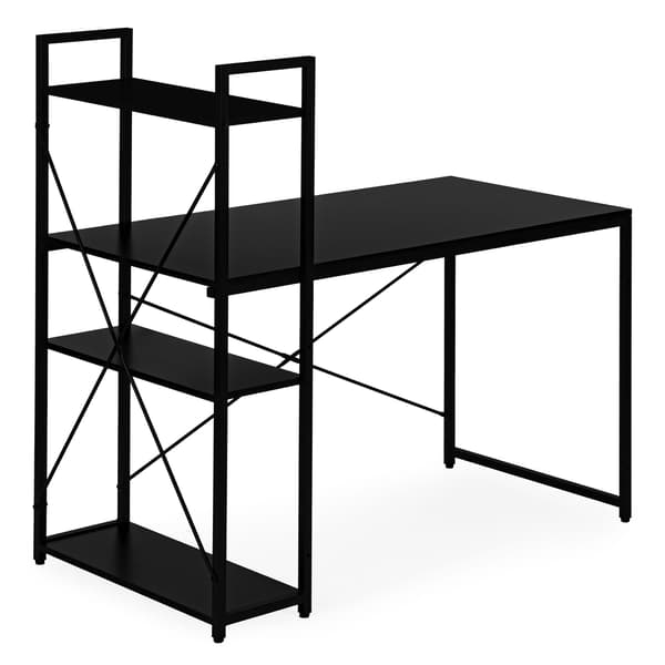 Computerbord med hylder, 120x60 cm, sort MDF