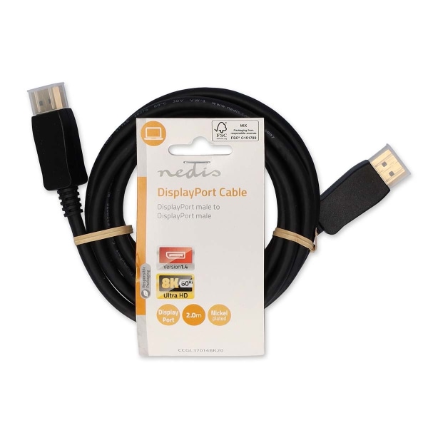 DisplayPort kaapeli | DisplayPort uros | DisplayPort uros | 8K@60Hz | Niklattu | 2.00 m | Pyöreä | PVC | Musta | Label