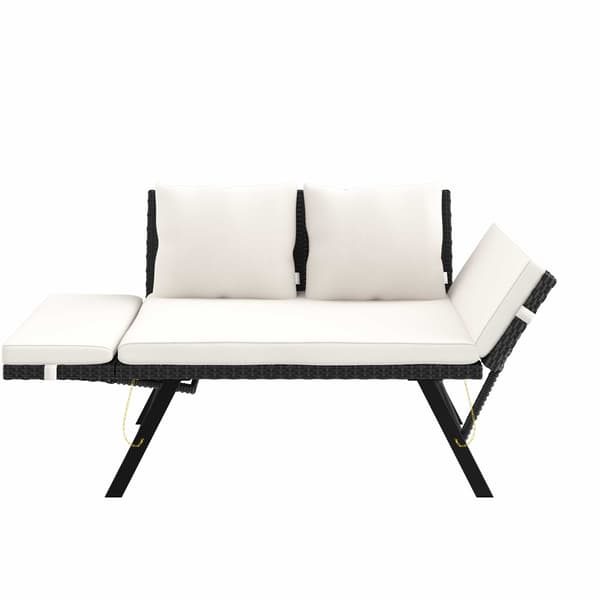 Polyrattan havebænk/sofa, sort/creme, 176x56x81cm