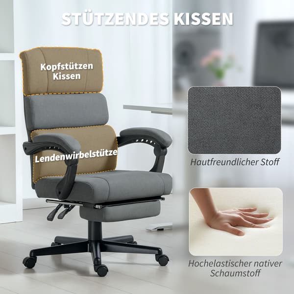 Justerbar kontorstol i fløjlslook, rullende, grå