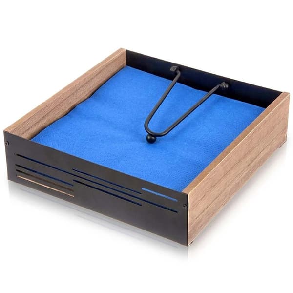Sort metalservietholder med klemme, 18x18x5 cm