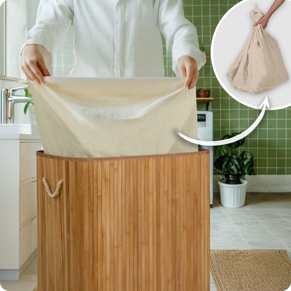 Bambuinen pyykkikori kannella 100 l Massido
