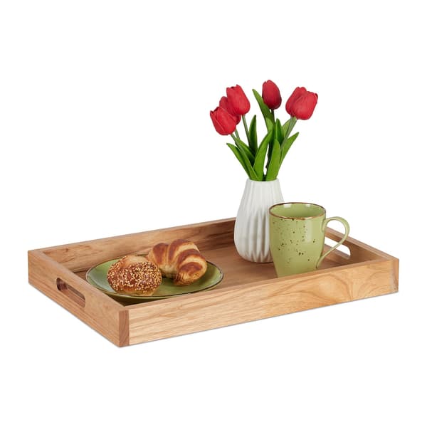 Valnötsträ & MDF Stor serveringsbricka med handtag