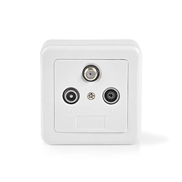 Antenne End vægdåse | 1x F-Connector Hun / 1x IEC Connector Han / 1x IEC Connector Hun | 75 Ohm | Retur sti | Hvid / Sølv