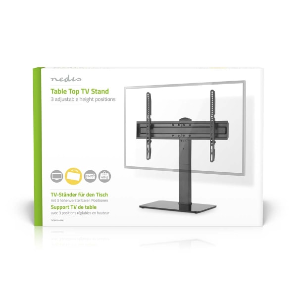 Fast TV Stand | 37 - 70 " | Maksimal vægt: 40 kg | Justerbare forudfastsatte højder | Hærdet Glas / Stål | Sort