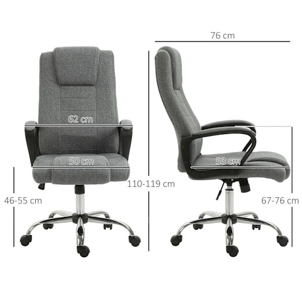 Kontorstol Computerstol Med Vippefunktion Nakkestøtte Ergonomisk Skrivebordsstol Drejelig Højdejusterbar Linned Touch 62X62X110-119 Cm