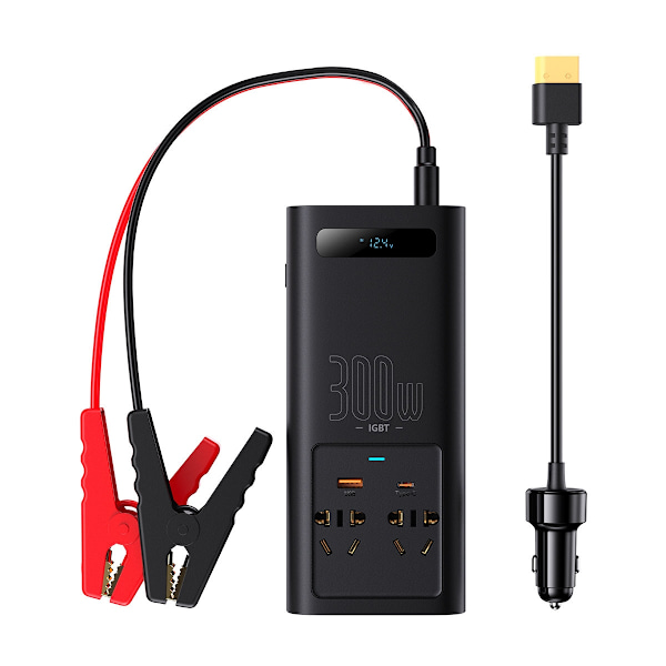 Bilspänningsomvandlare 12V - 220V IGBT 300W (CN/EU-kontakt) svart