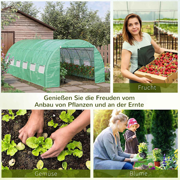 Film Greenhouse Polytunnel 6X3X2M Walkable, Uv-Skydd, Roll-Up Covers, Stålrör, Grön