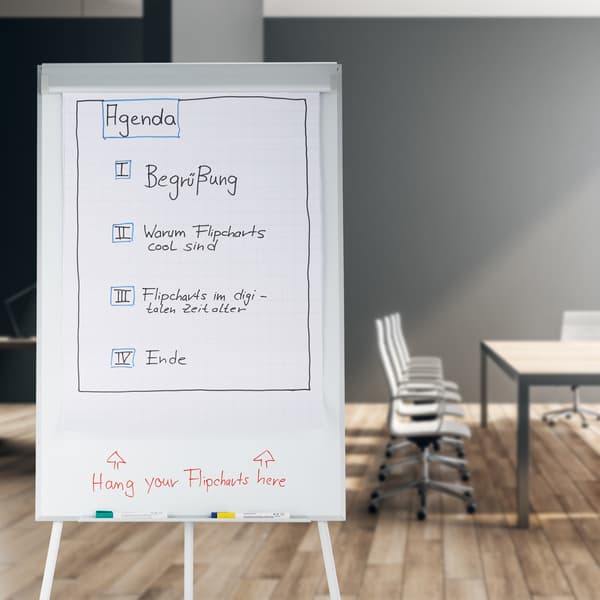 Blädderblock Whiteboard med pappershållare, magnetisk yta