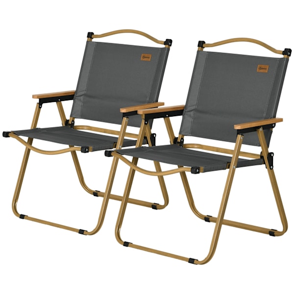 Campingstolesæt med 2 sammenklappelige havestole med stålstel, trælook, klapstole til pool, strand, Oxford, mørkegrå