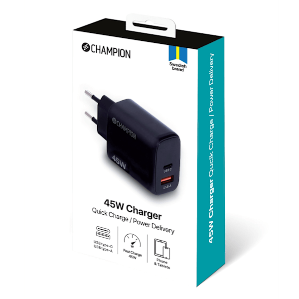 Oplader 45W PD/QC Sort