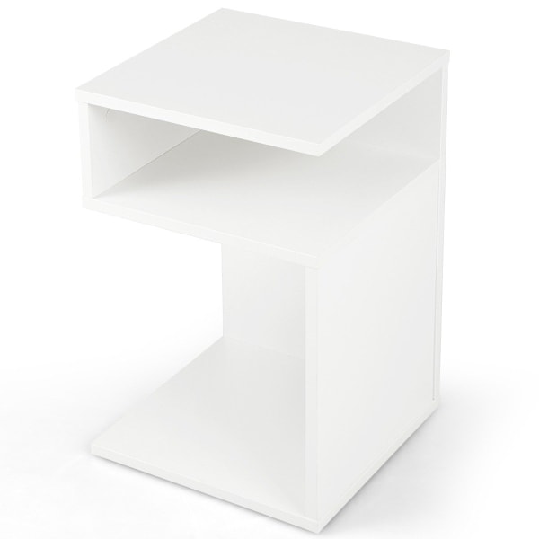 S-formet sidebord med 2 åbne rum moderne sengebord 33 x 33 x 50 cm hvid