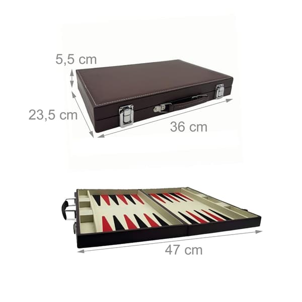 Backgammon-setti nahkaverhoilulla ja kotelolla