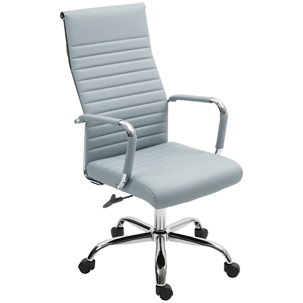 Työtuoli, ergonominen työtuoli keinutoiminnolla, korkeussäädettävä kääntötuoli käsinojalla, tietokonetuoli, keinonahka, vaaleanharmaa