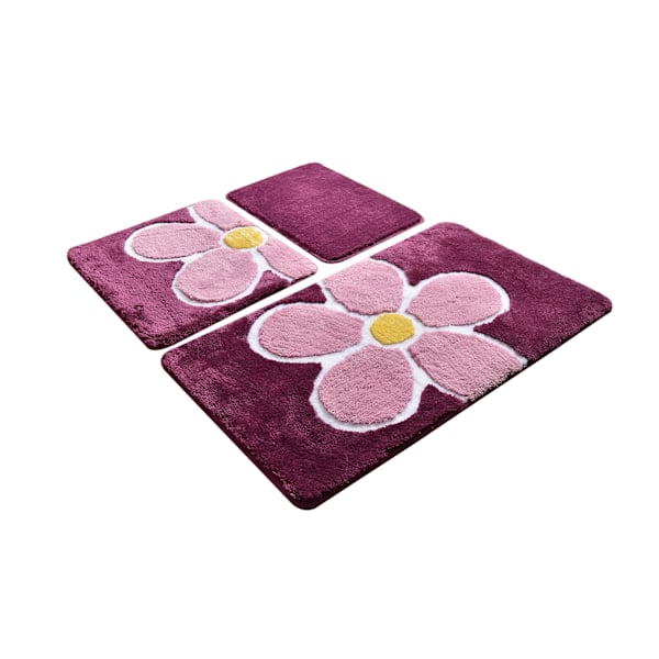 Akryl Badmatta Set (3 delar) Blomma - Lila