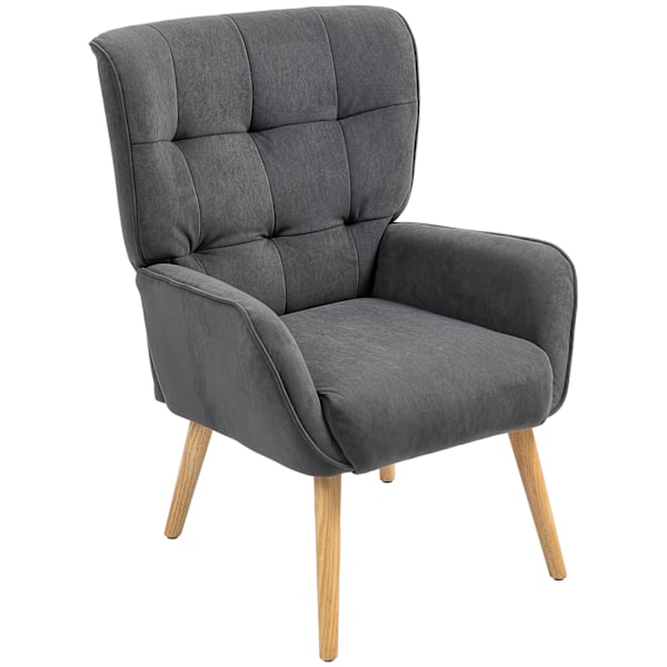 Lænestol Stue Lounge Stol Afslapningsstol med træben Læsestol med Velvet Look Polstret Stol til Soveværelse Grå