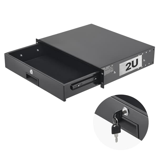 2U rackmonterad låda, låsbar, 19 tum, 50 lb
