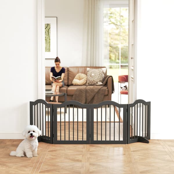 Fritstående hundegitter, foldbart, 4 paneler, 208x29,5x61 cm, sort