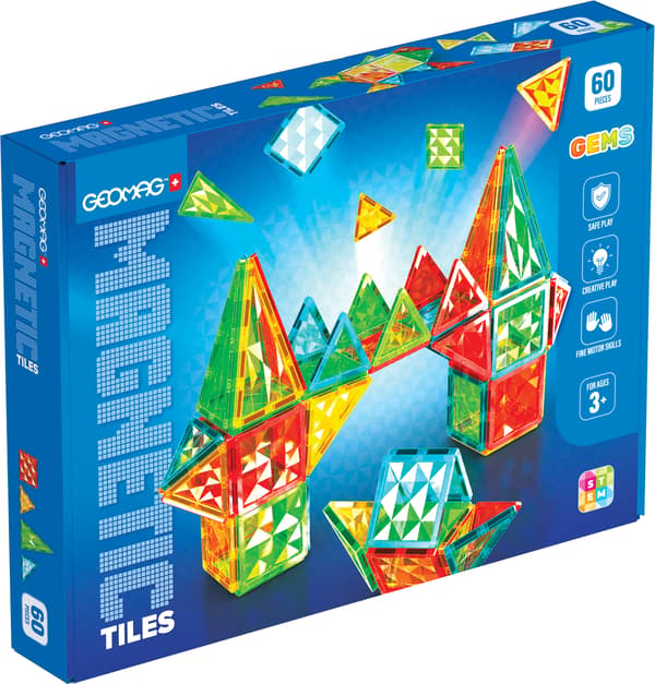 Magnetiska byggplattor, set, 60 delar, ädelstensmönster