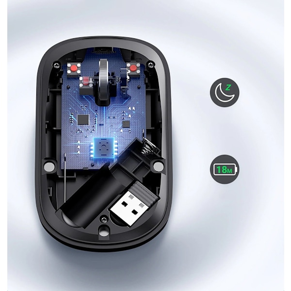 Kätevä langaton hiiri USB-tietokoneelle, musta