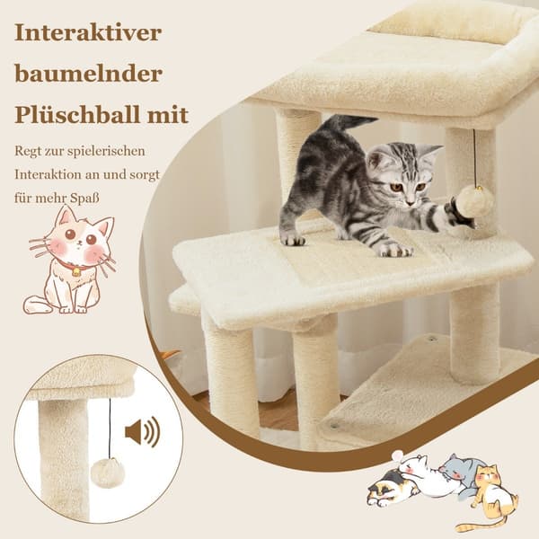 Kattträd med grotta, mjuk sits, 85cm, beige