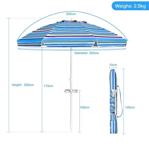 Strandparasol 200 cm, Vippebaldakin, Kopholder, Blå