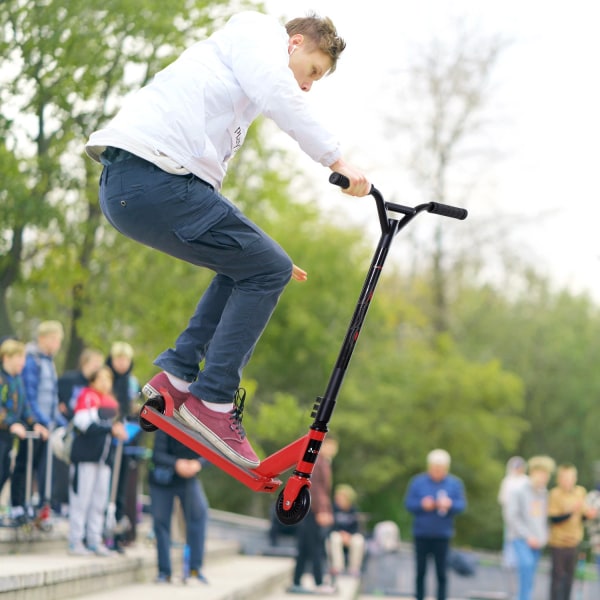 Pro Stunt Scooter Til Freestyle Tricks, 100 Mm Pu Hjul, Til Børn Og Voksne, Aluminium, Rød