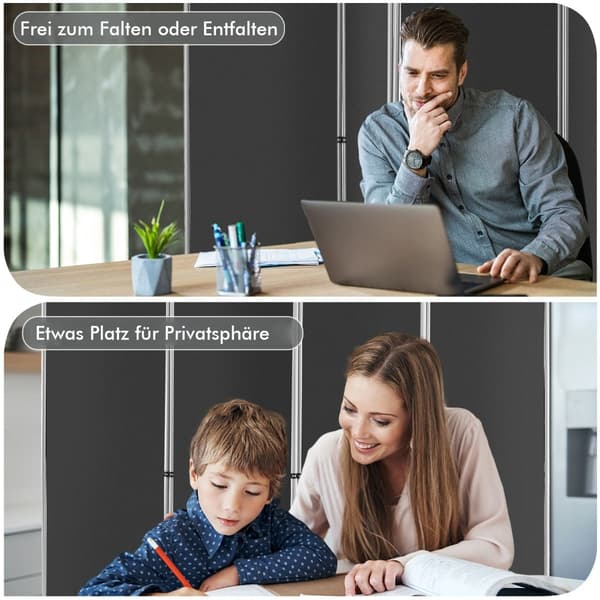 4-panels foldbar rumdeler, grå, 221 x 188 cm