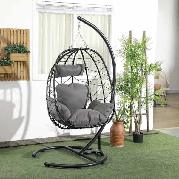 Hængestol rattan hængestol 195 cm høj med stelhynder og vandtæt betræk til have og indendørs op til 150 kg
