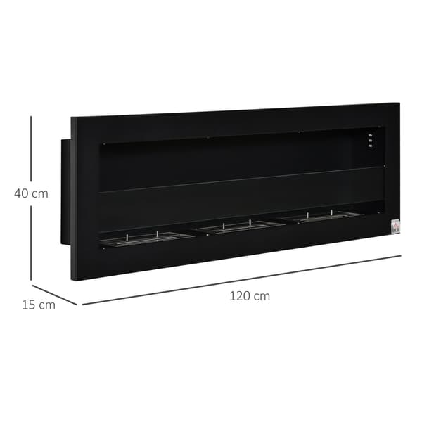 Indbygget Ethanol Pejs, 3 Brændere, 120cm, Sort