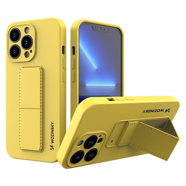 Silikonikotelo jalustalla iPhone 13 Pro Max Kickstand Case keltainen