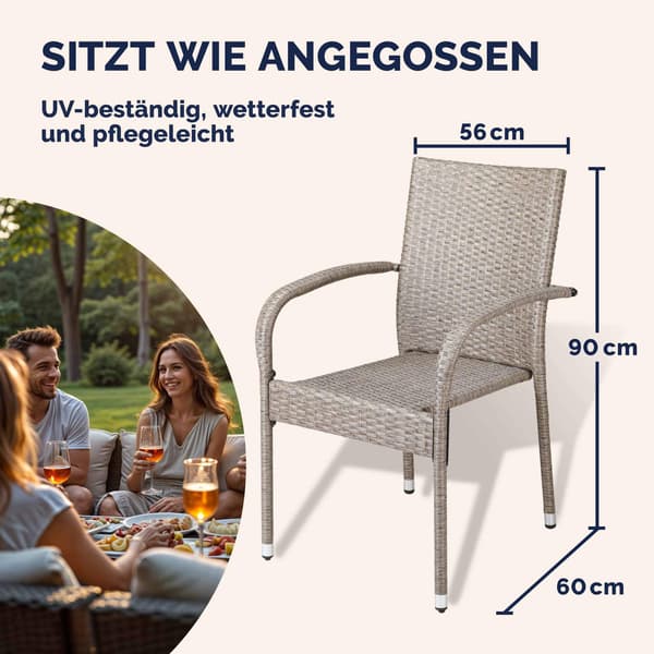 Stapelbara rottingstolar Comfort set om 4 krämfärgade