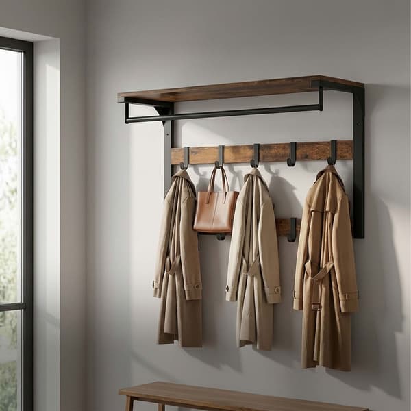 Väggmonterad klädhängare med hyllplan, vit, 80 cm