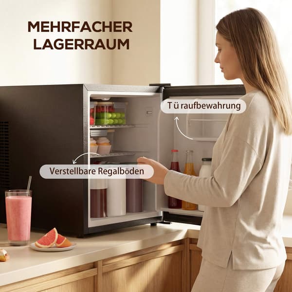 Minikøleskab 44L, justerbar termostat, sort