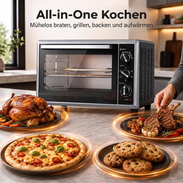 46L miniugn med varmluft, rotisserie, timer, svart