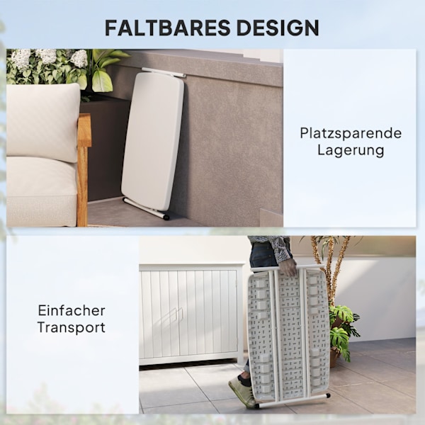 Sidobord trädgård höj- och sänkbart trädgårdsbord, fällbart balkongbord av plast, rektangulärt soffbord 50kg lastkapacitet, 76x50x74H cm soffbord för