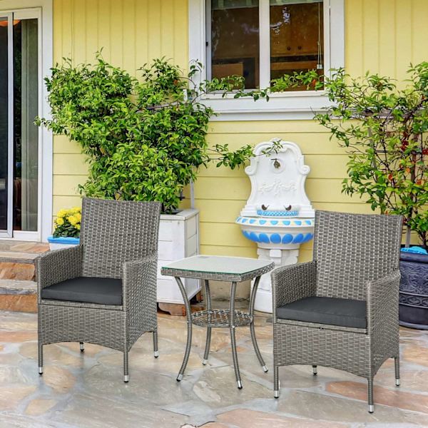 Havemøbelsæt I Rattan Med Sidebord Bistrosæt 3-Delt. Altanmøbelsæt Rattan Havesæt Siddepladser Polyrattan + Stål 60X58,5X89,5 Cm