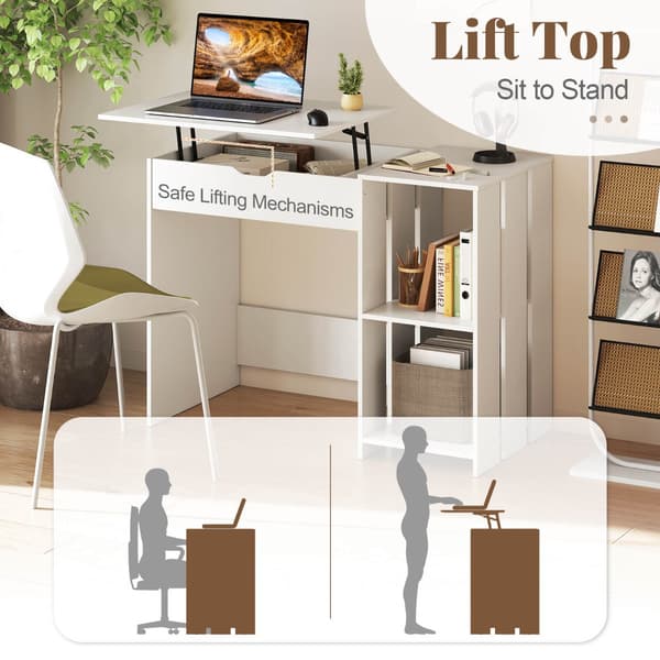 Computerbord med løftefunktion, hæve-sænkefunktion, 100 x 49 cm, hvid