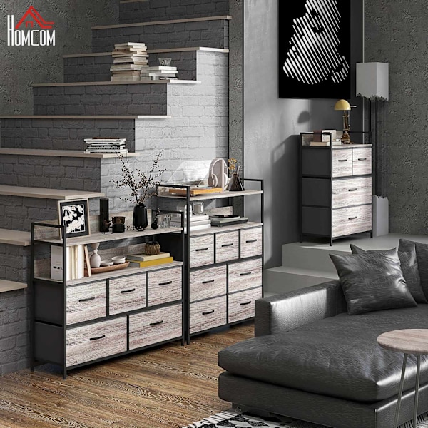 Byrå med 5 lådor Tygförvaringsskåp Byrå med 2 hyllor Stålram Modern Design för Vardagsrum Sovrum Grå Aosom