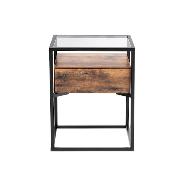 Sidebord, Sidebord i hærdet glas med skuffe og hylde, sengebord