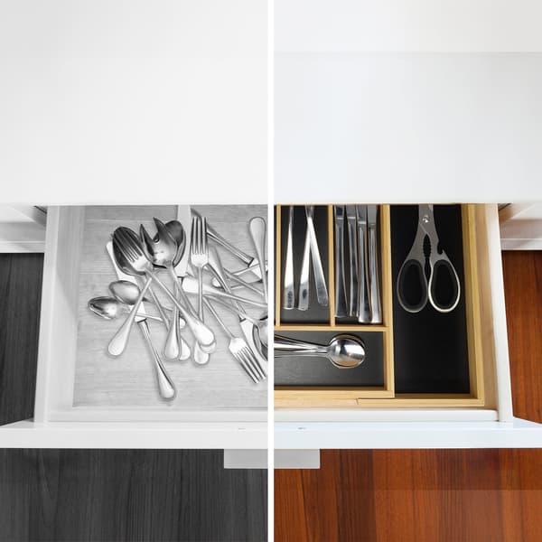 Bestikbakke, justerbar bambus, sort MDF