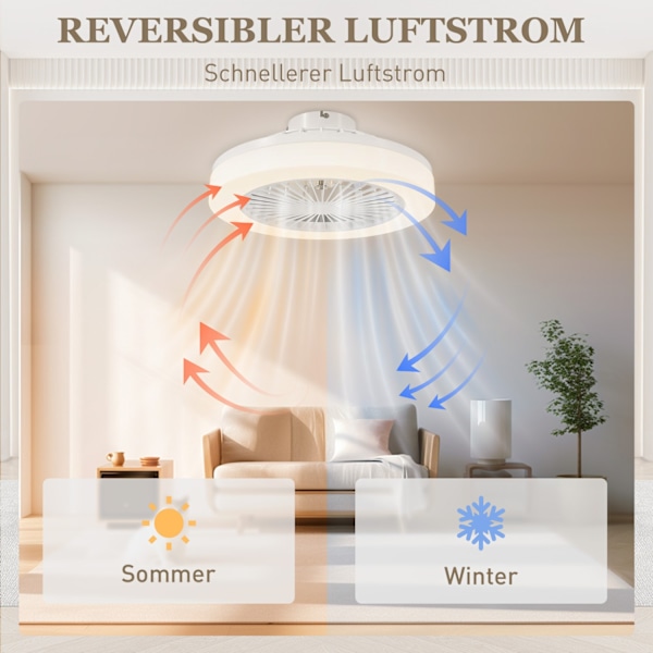 Takfläkt med belysning fjärrkontroll LED-fläkt takljus dimbar med 6 hastigheter 40 W lampa med vändbar fläkt, timer för sovrum vit 46 cm |